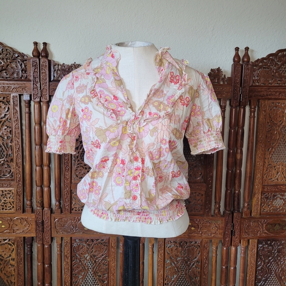 Cotton Floral Boho Button Down Blouse - Sanctuary Clothing - Picture 1 of 10